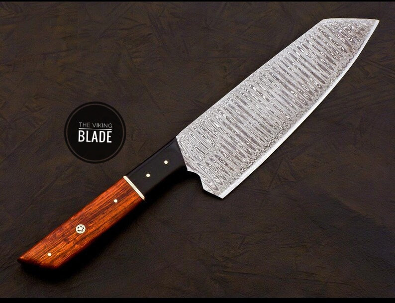Handmade Damascus Chef Knife Hand Forged Japanese Bunka Kitchen Knife With Leather Roll Kit