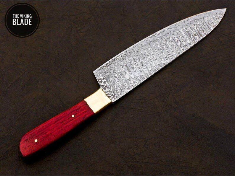 Handmade Damascus Chef Knife Hand Forged Japanese Gyuto Kitchen Knife With Leather Roll Kit