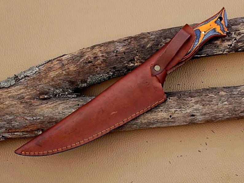 Handmade Damascus Steel Fillet Fishing knife with Brass Bolsters and pakka wood handle