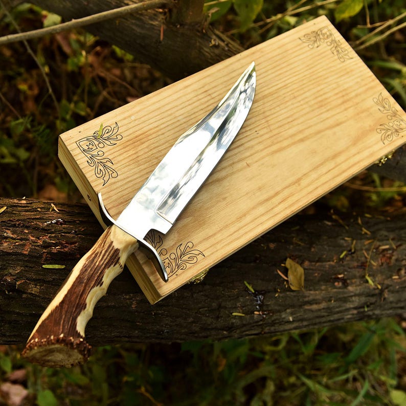 Custom Handmade Hunting Bowie Knife With Leather Sheath