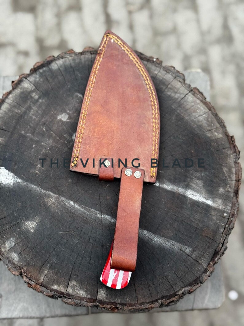 American Flag Handle Chopper Knife With Leather Sheath
