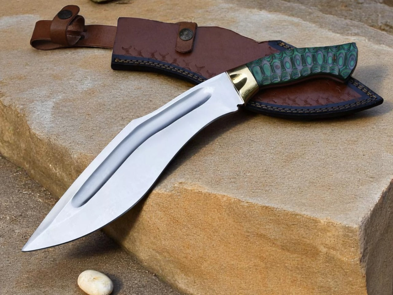 Custom Handmade Hunting Kukri Knife With Leather Sheath