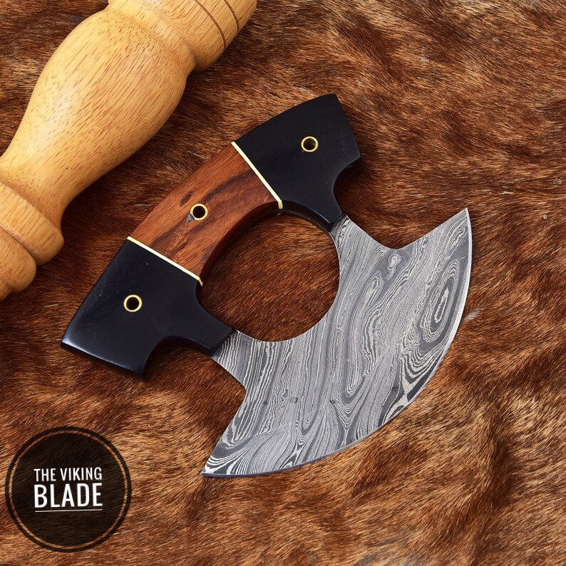 Live for Food Ulu Knife - Damascus Steel Kitchen Camping Knife Chef’s Skinner W/ Leather Sheath