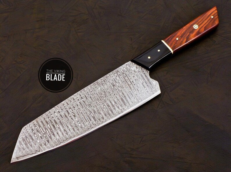 Handmade Damascus Chef Knife Hand Forged Japanese Bunka Kitchen Knife With Leather Roll Kit