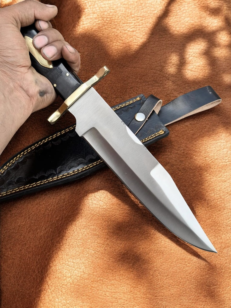 Custom Handmade Hunting Bowie Knife With Leather Sheath