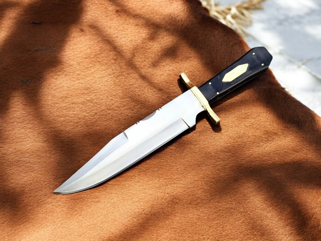 Custom Handmade Hunting Bowie Knife With Leather Sheath