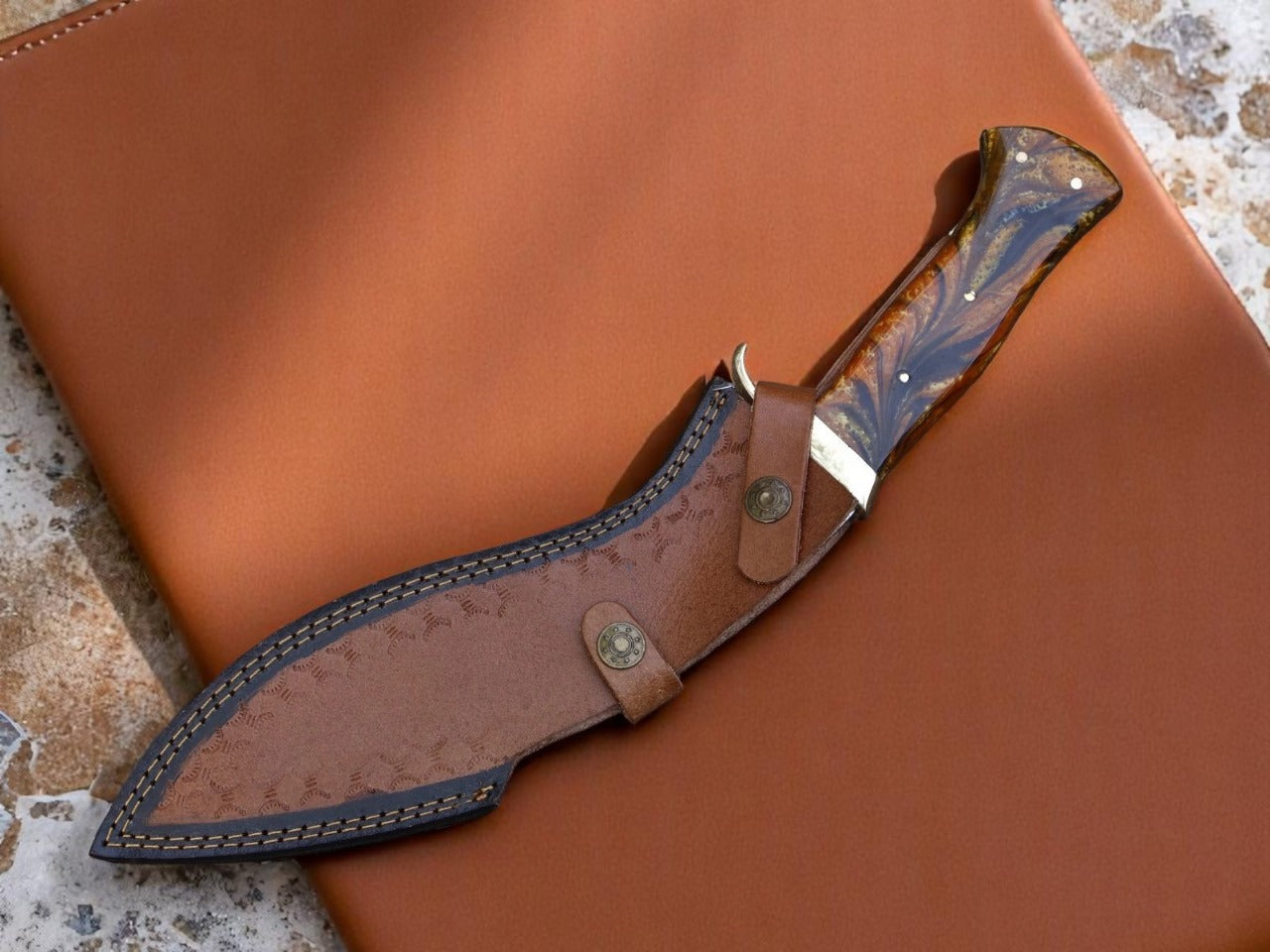Custom Handmade Damascus Steel Kukri Knife With Leather Sheath