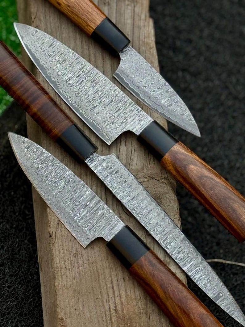 Damascus Chef Knife, Hand Forged Damascus Chef Set, Damascus Steel Chef Set, Kitchen Knife, Handmade Damascus Steel BBQ Knife, Set Gift MEN