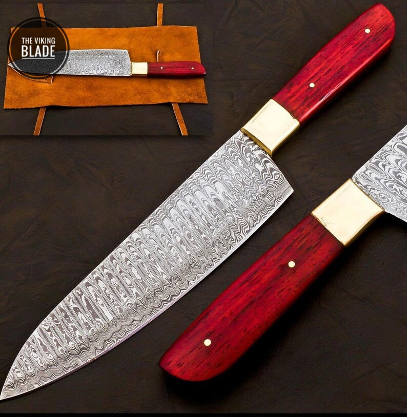 Handmade Damascus Chef Knife Hand Forged Japanese Gyuto Kitchen Knife With Leather Roll Kit