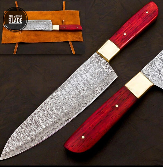 Handmade Damascus Chef Knife Hand Forged Japanese Gyuto Kitchen Knife With Leather Roll Kit