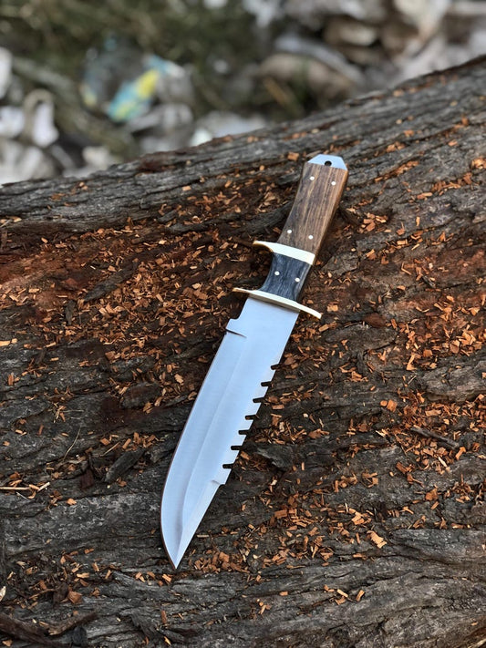 handmade stainless steel bowie knife with leather sheath