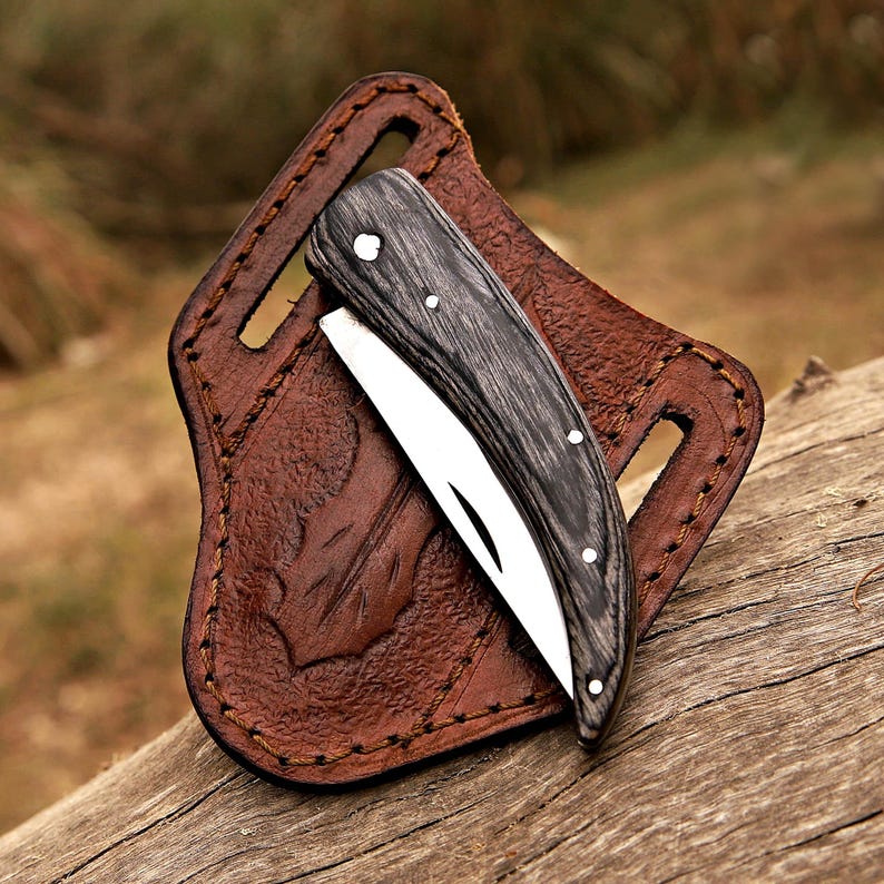 Handmade J2 Steel Folding Knife With Beautiful Leather Sheath