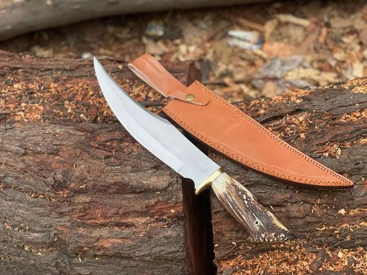 Custom-Made High-Polished D2 Steel Bowie Knife – with Premium Leather Sheath