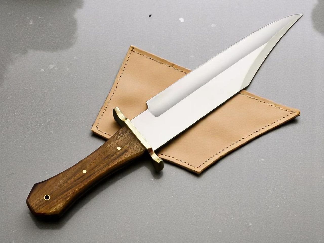 Custom Handmade Hunting Bowie Knife With Leather Sheath