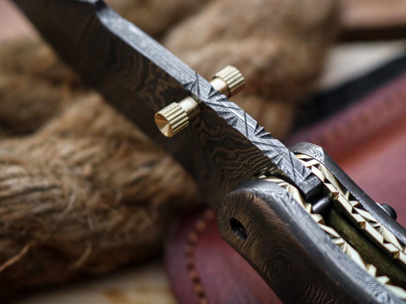 Custom Handmade Damascus Steel Folding Pocket Knife With Leather Pouch