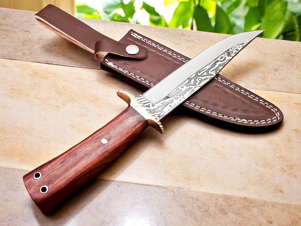Custom Handmade Hunting Knife With Leather Sheath
