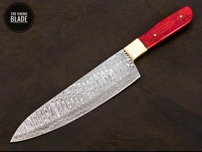 Handmade Damascus Chef Knife Hand Forged Japanese Gyuto Kitchen Knife With Leather Roll Kit