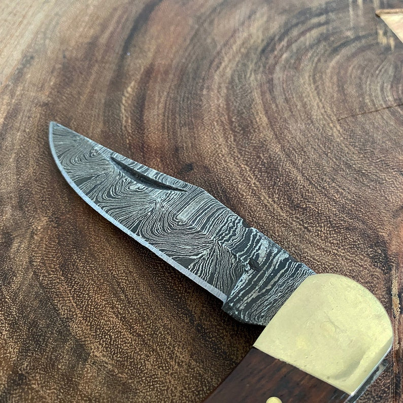 Custom Handmade Damascus Steel Folding Pocket Knife With Leather Sheath