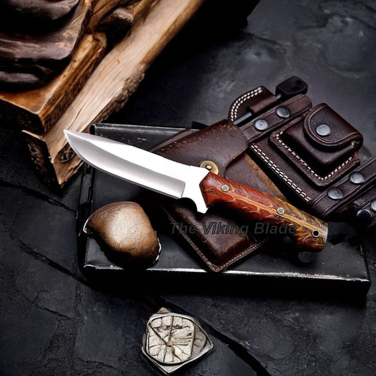 Custom Handmade PINE CONE Hunting Camping Sport Knife With Leather Sheath