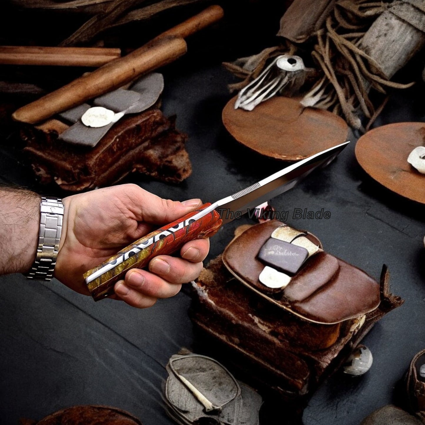 Custom Handmade PINE CONE Hunting Camping Sport Knife With Leather Sheath