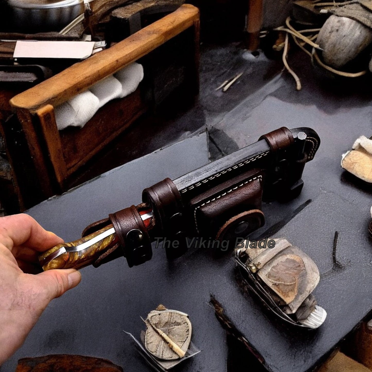 Custom Handmade PINE CONE Hunting Camping Sport Knife With Leather Sheath