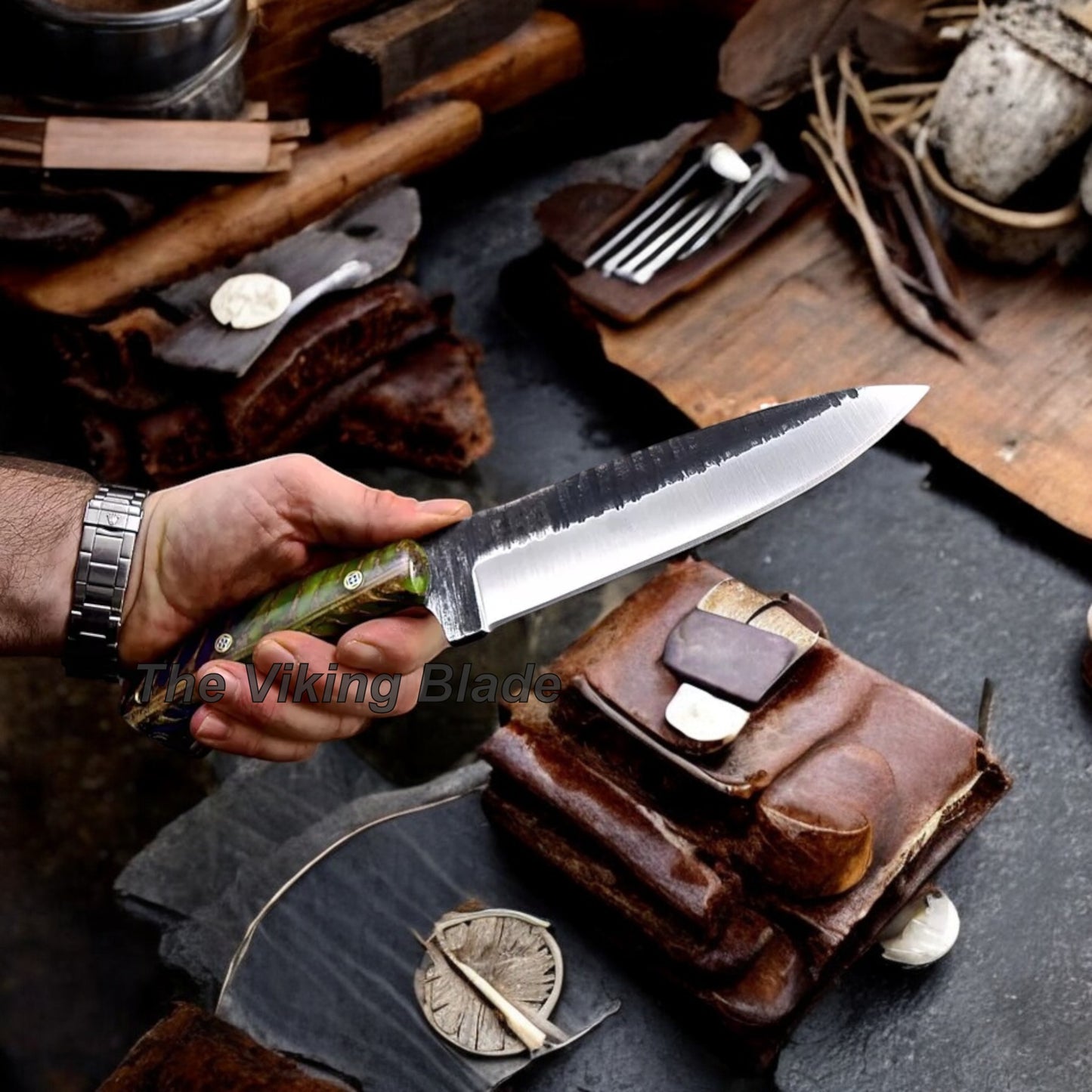 Custom Handmade Pine Cone Hunting Camping Bushcraft Sport Knife With Leather Sheath