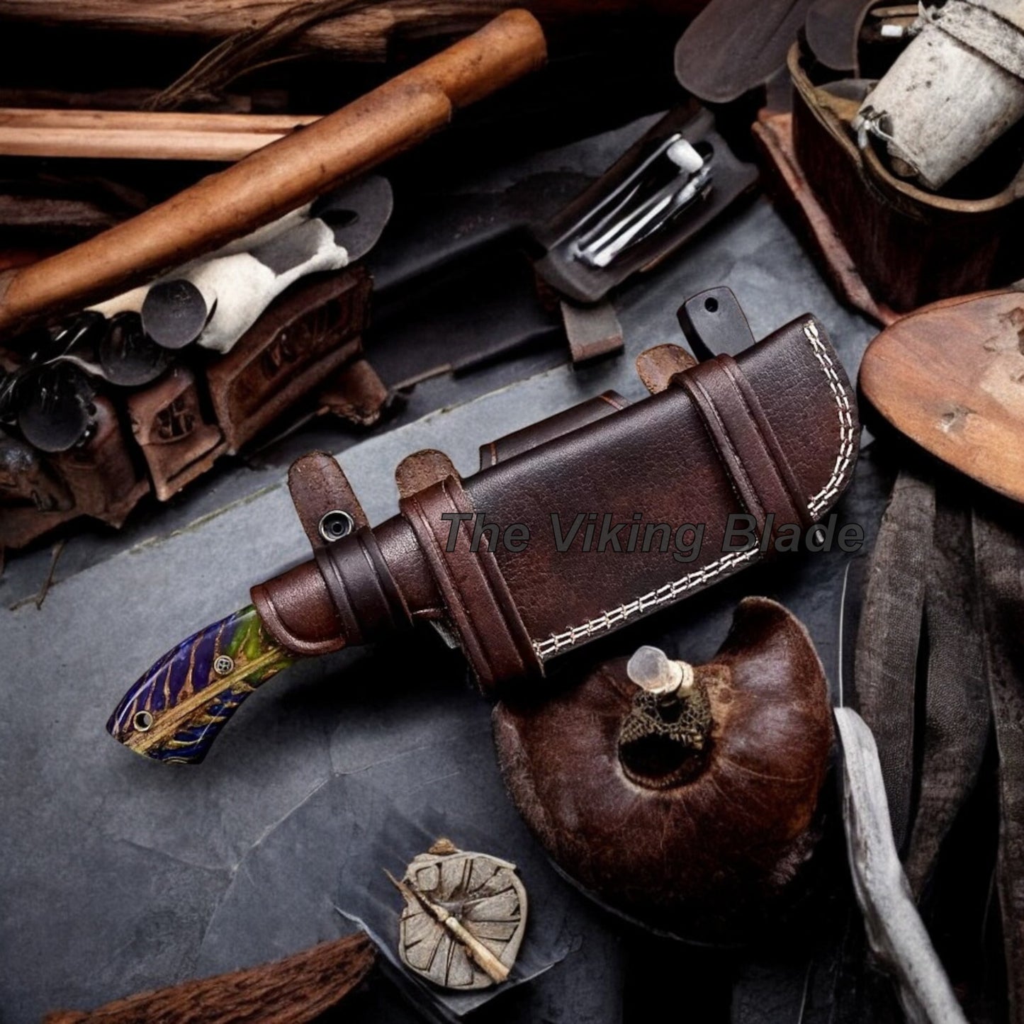 Custom Handmade Pine Cone Hunting Camping Bushcraft Sport Knife With Leather Sheath