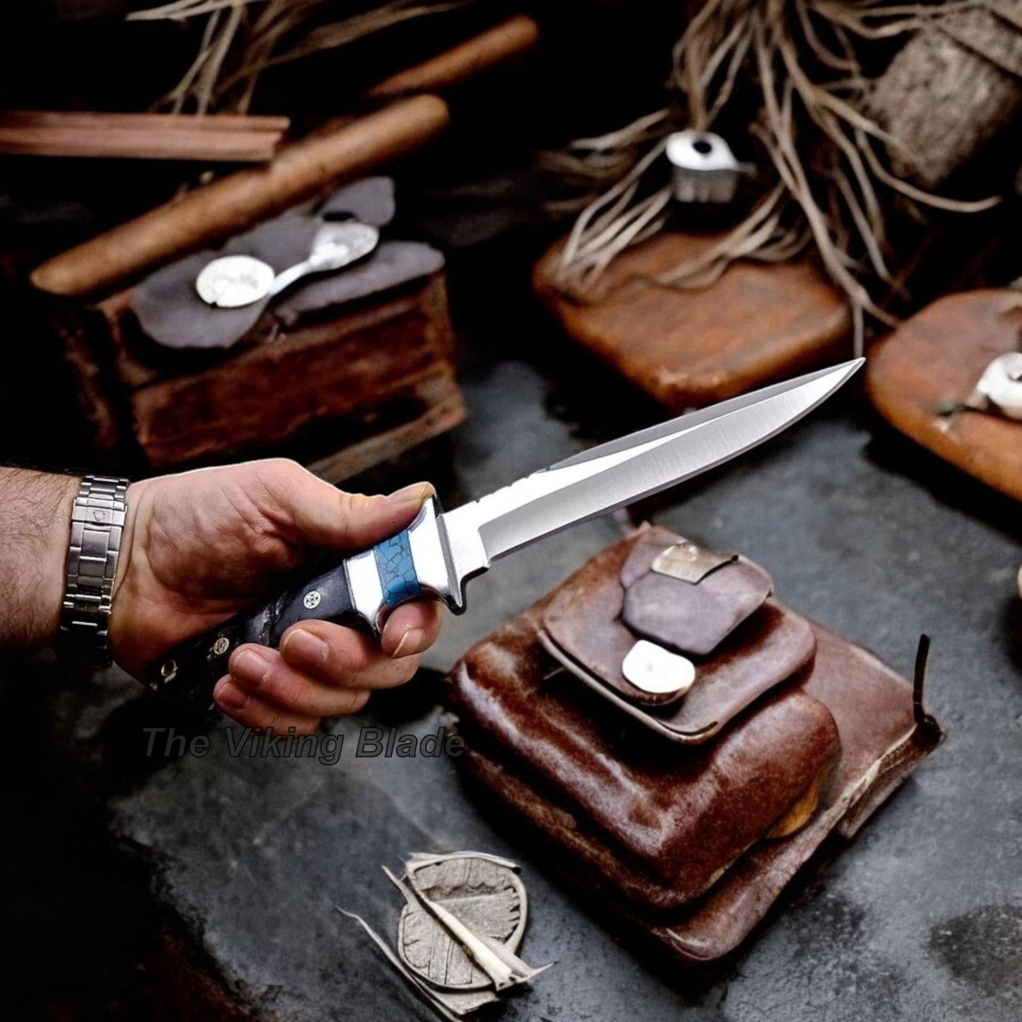 Handmade Custom SHEEP HORN TURQUOISE Sub Hilt Hunting Sport Knife With Leather Sheath