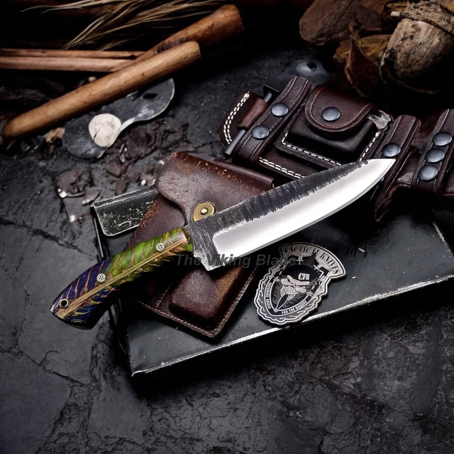 Custom Handmade Pine Cone Hunting Camping Bushcraft Sport Knife With Leather Sheath