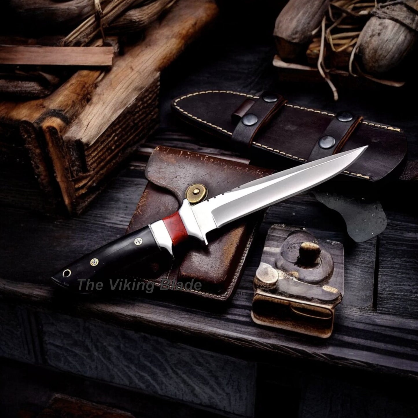 Handmade Custom BUFFALO HORN TURQUOISE Sub Hilt Hunting Sport Knife With Leather Sheath