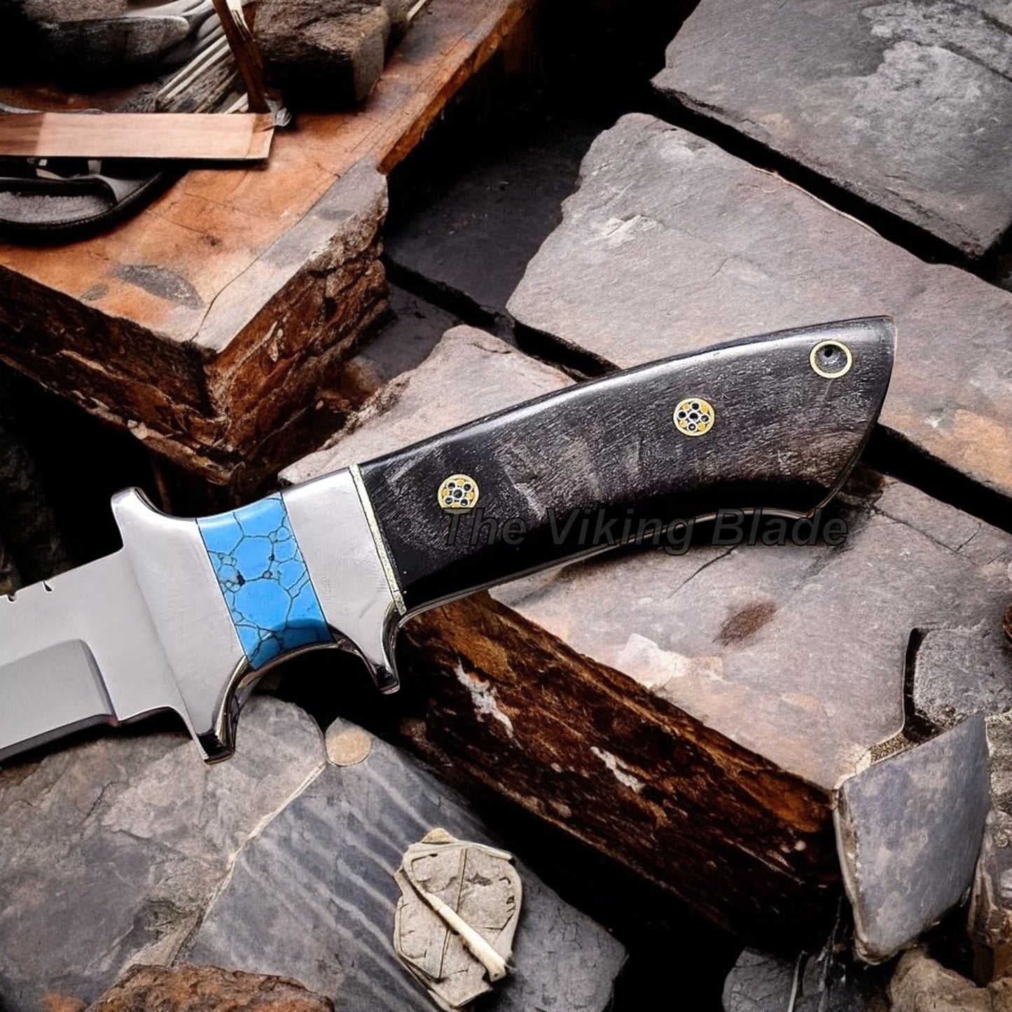 Handmade Custom SHEEP HORN TURQUOISE Sub Hilt Hunting Sport Knife With Leather Sheath