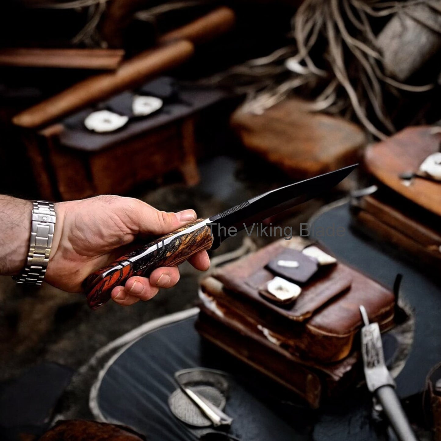 10" Custom Handmade PINE CONE Hunting Camping Sport Knife With Leather Sheath