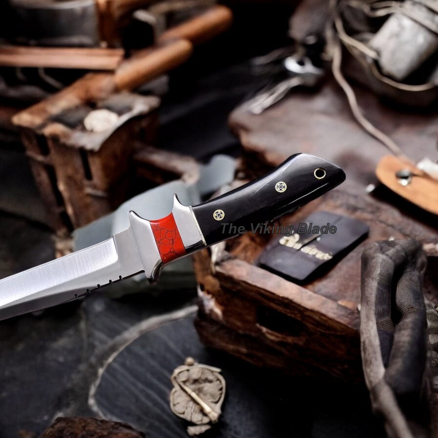 Handmade Custom BUFFALO HORN TURQUOISE Sub Hilt Hunting Sport Knife With Leather Sheath