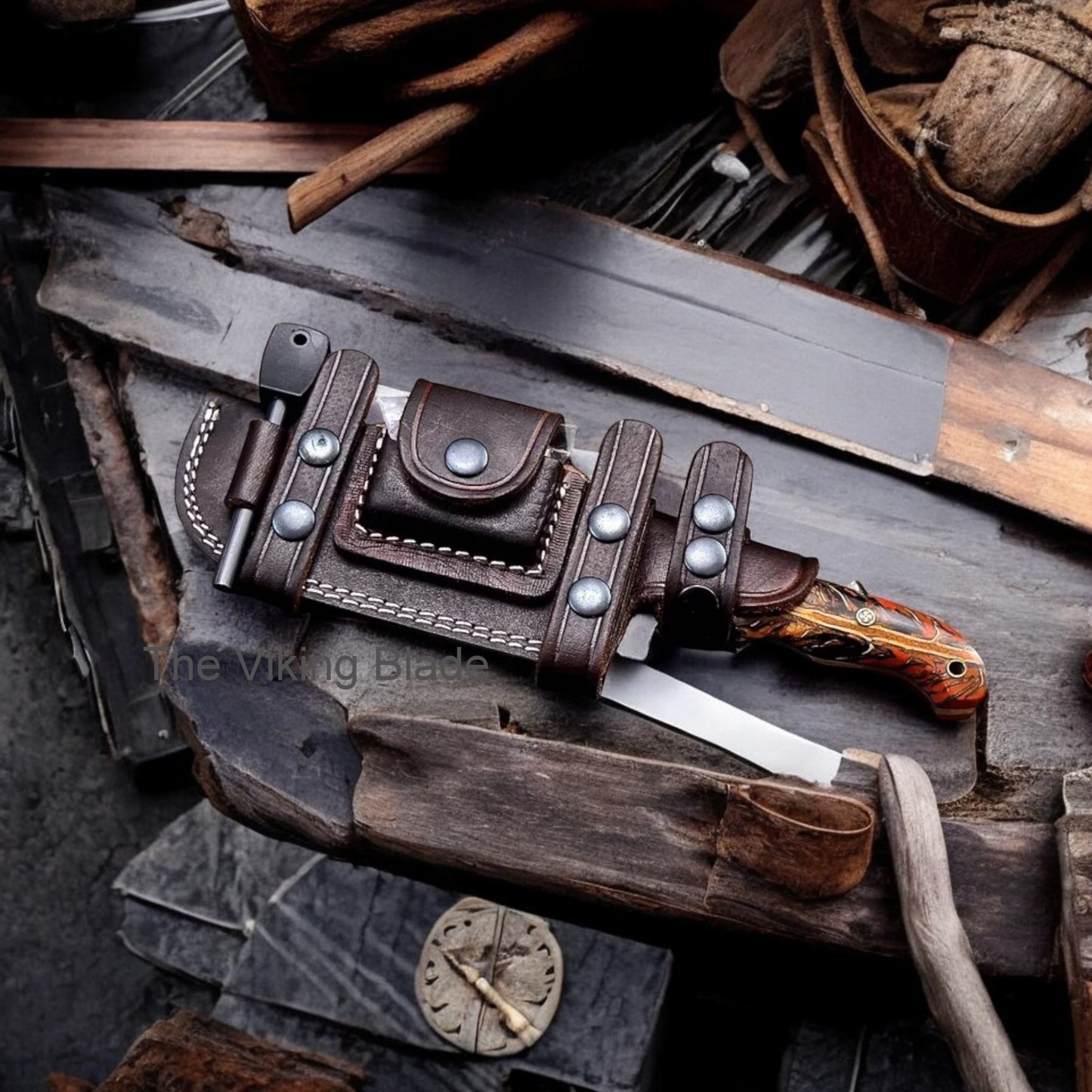 10" Custom Handmade PINE CONE Hunting Camping Sport Knife With Leather Sheath
