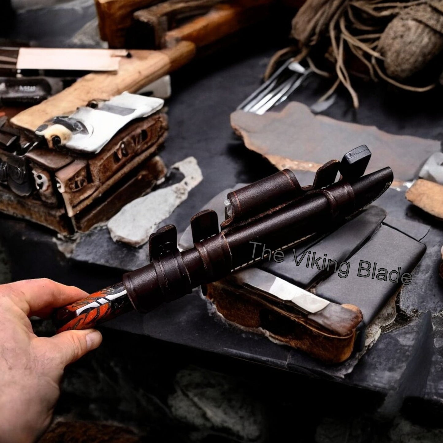 10" Custom Handmade PINE CONE Hunting Camping Sport Knife With Leather Sheath