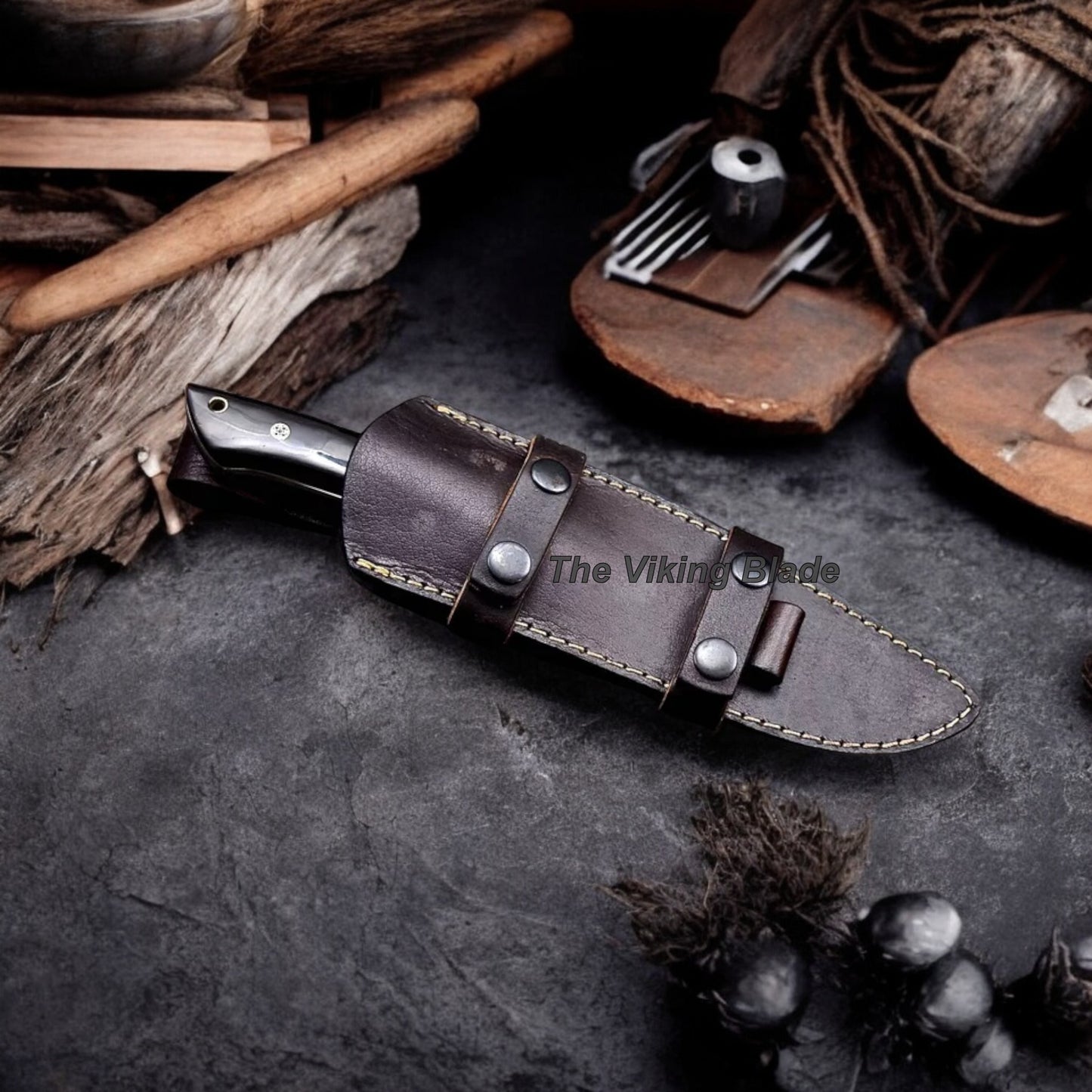 Handmade Custom BUFFALO HORN TURQUOISE Sub Hilt Hunting Sport Knife With Leather Sheath