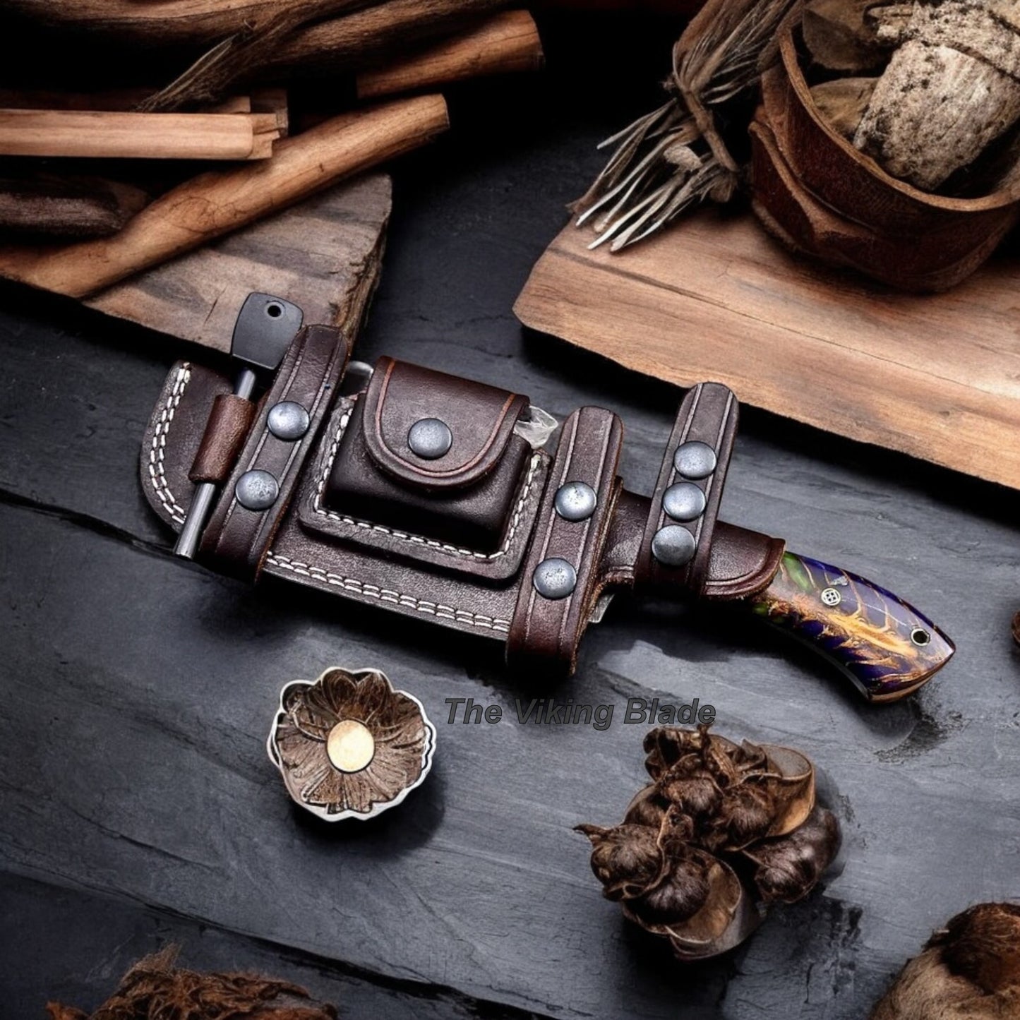 Custom Handmade Pine Cone Hunting Camping Bushcraft Sport Knife With Leather Sheath