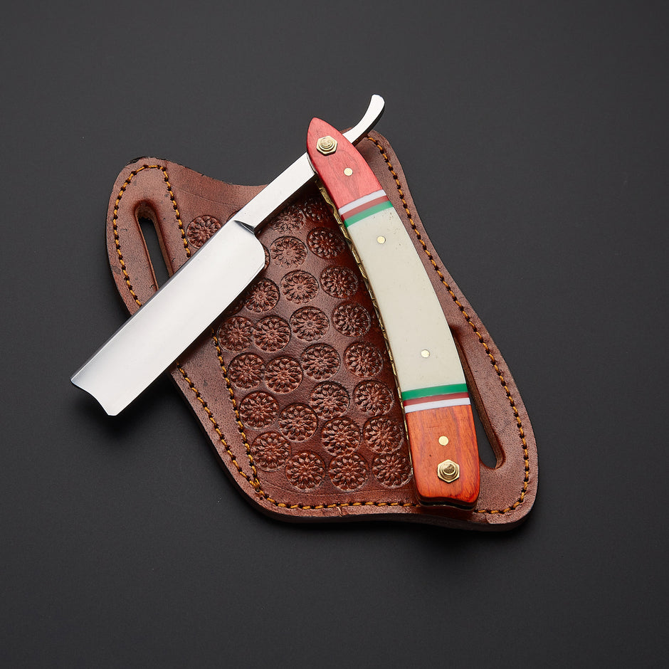 Custom Handmade J2 Steel Straight Razor With Leather Sheath