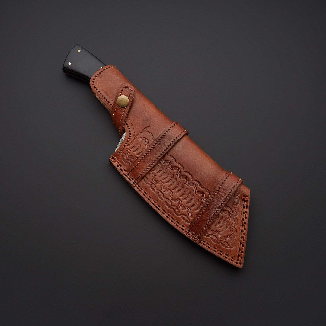 Handmade Damascus Steel Kitchen Chef Cleaver Chopper Knife With Leather Sheath