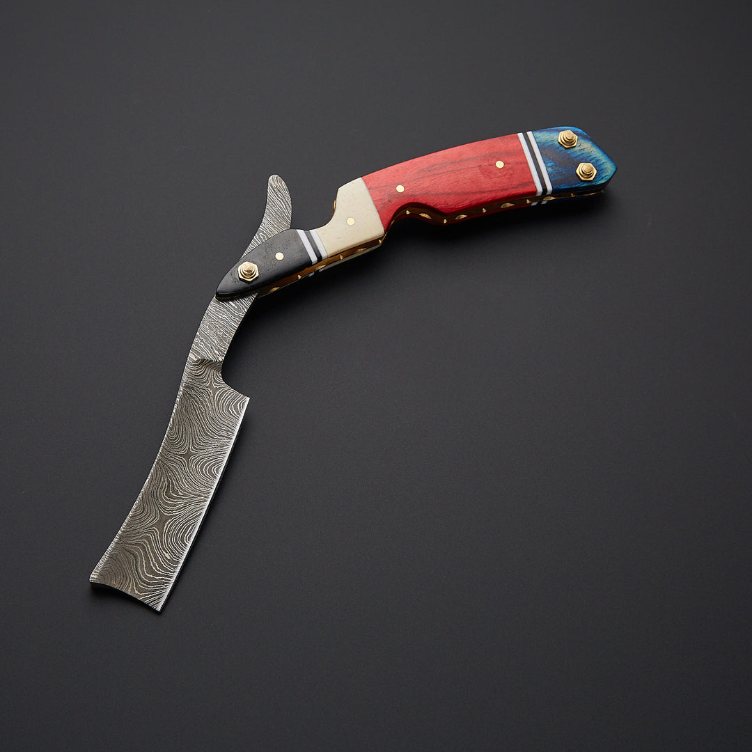 Custom Handmade Damascus Steel Straight Razor With Leather Sheath