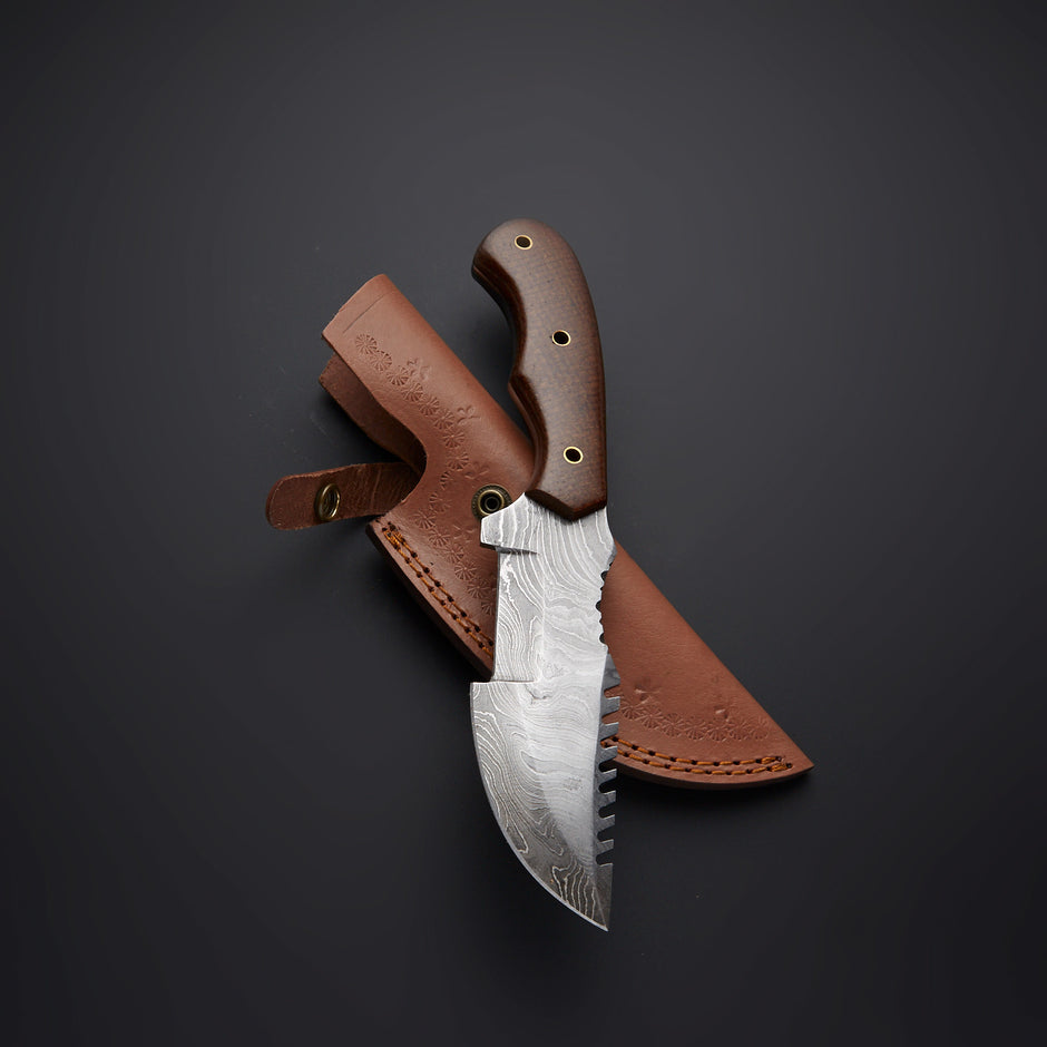 Custom Handmade Damascus Steel Tracker Knife With Leather Sheath