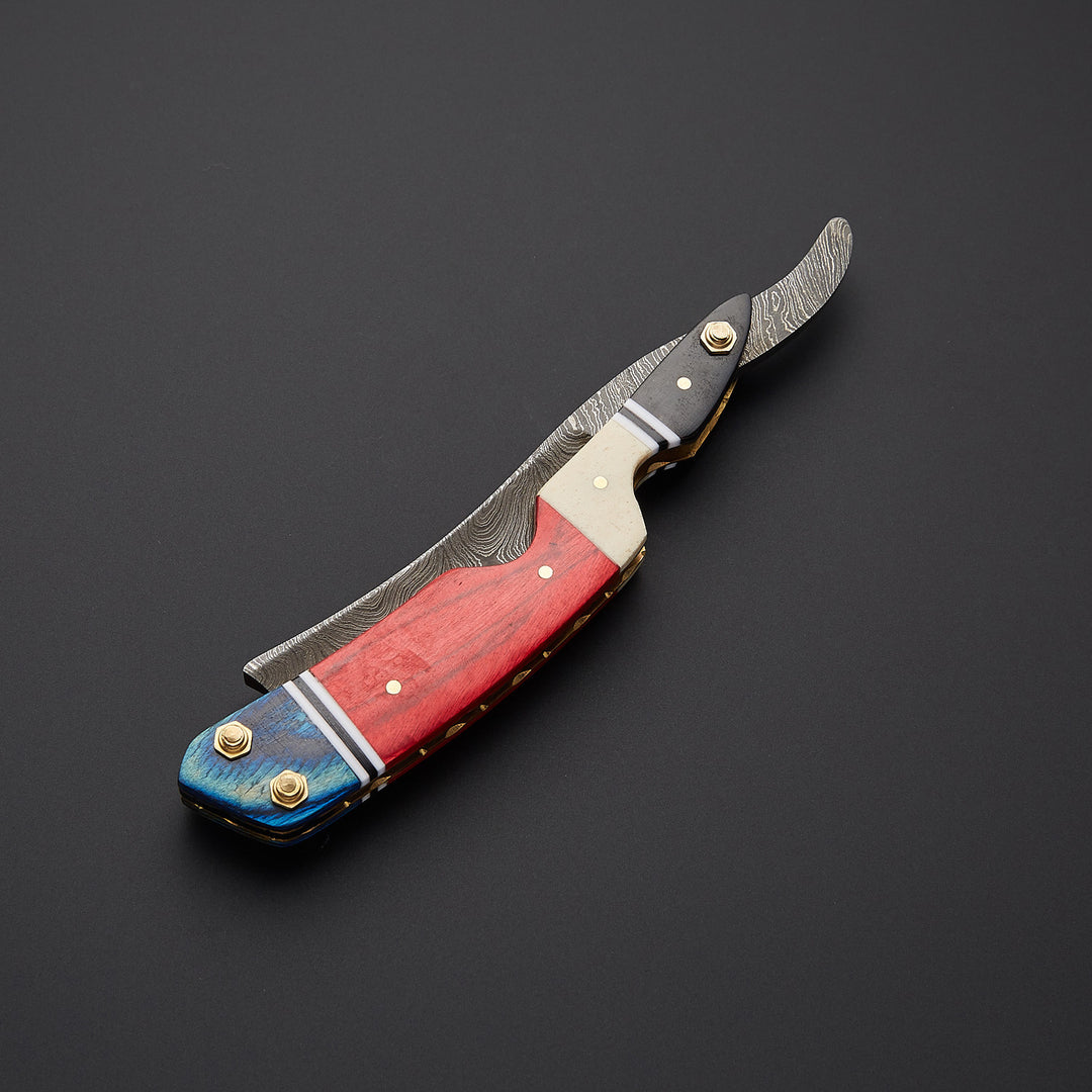 Custom Handmade Damascus Steel Straight Razor With Leather Sheath