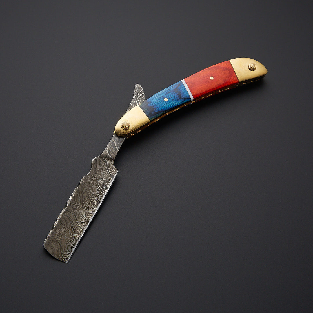 Custom Handmade Damascus Steel Straight Razor With Leather Sheath