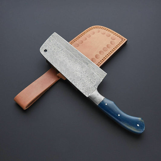 Handmade Damascus Steel Cleaver Chopper Kitchen Chef Knife Bone Handle