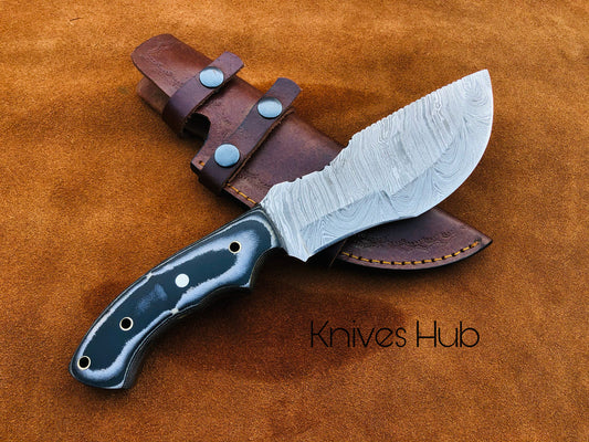 Hand Forged Damascus Steel Tracker Knife With Leather Sheath