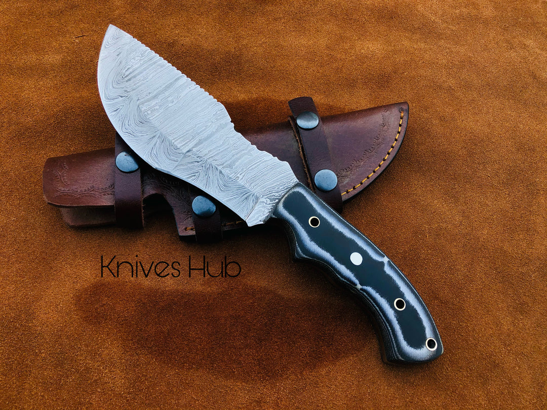 Hand Forged Damascus Steel Tracker Knife With Leather Sheath