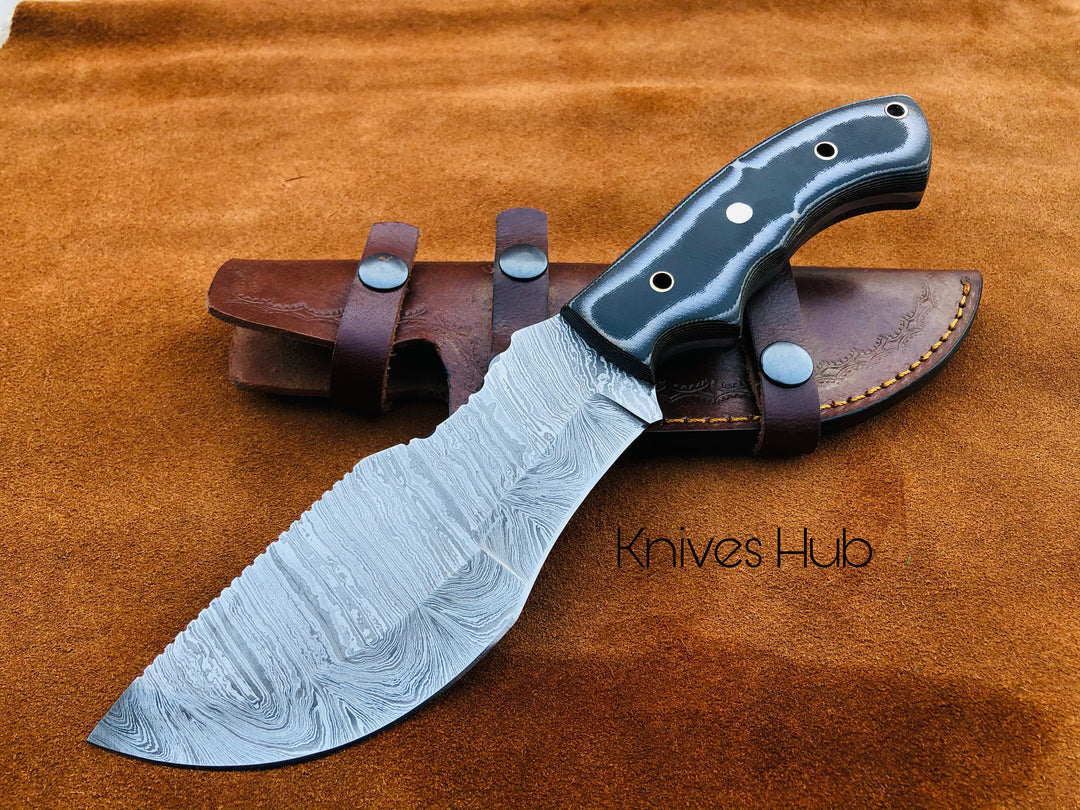 Hand Forged Damascus Steel Tracker Knife With Leather Sheath