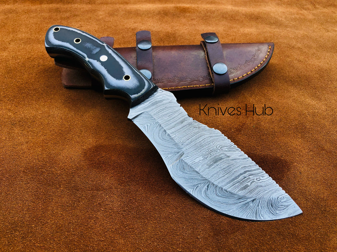 Hand Forged Damascus Steel Tracker Knife With Leather Sheath