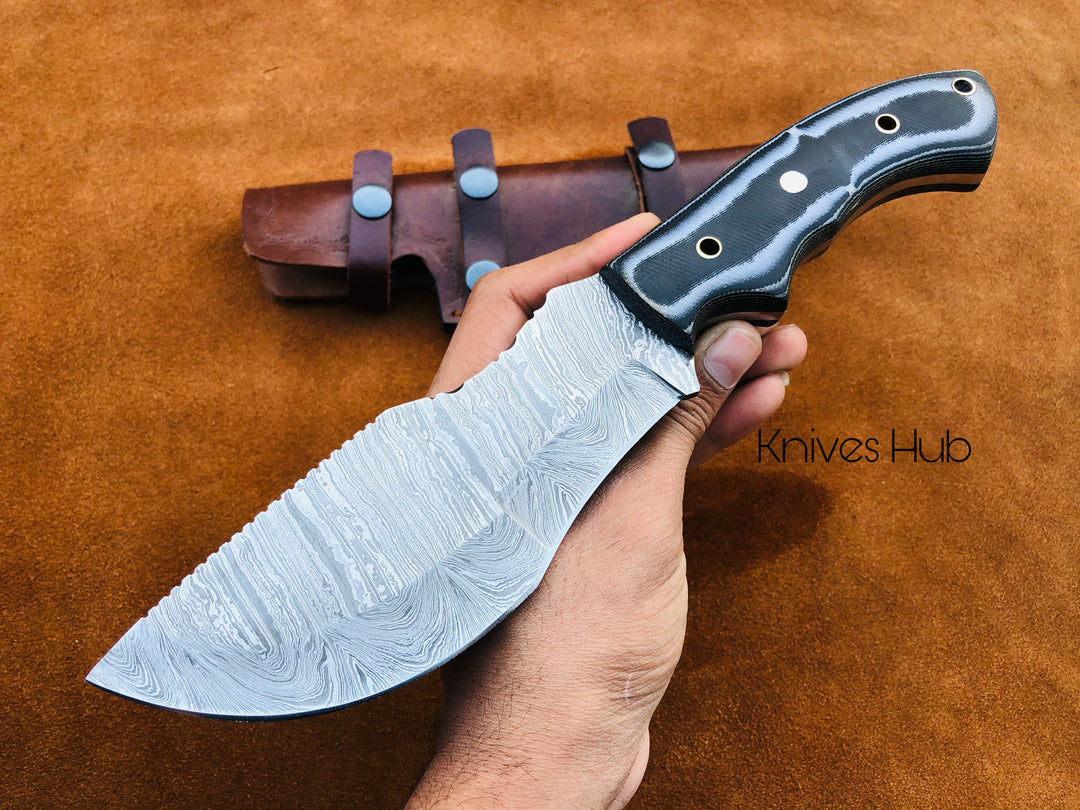 Hand Forged Damascus Steel Tracker Knife With Leather Sheath