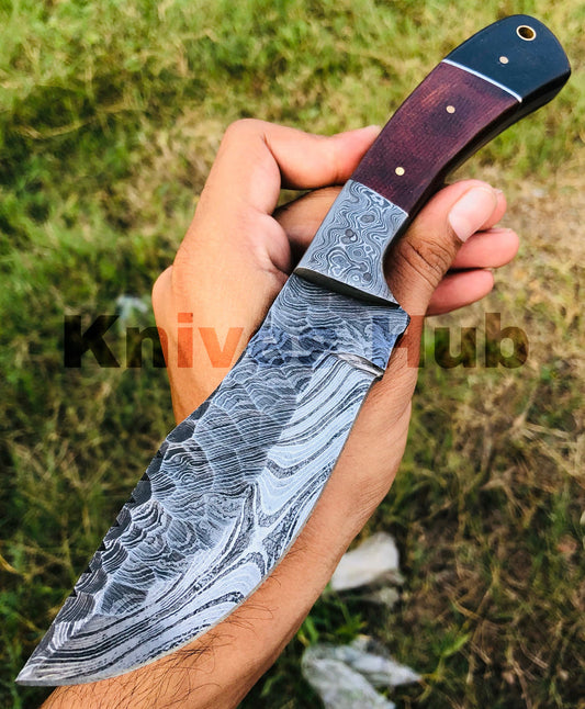 Custom Handmade Damascus Steel Tracker Knife With Leather Sheath